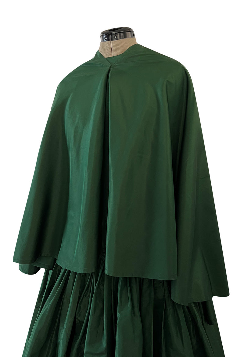 Rare 1977 Madame Gres Haute Couture Dress & Cape in a Deep Green Silk ...