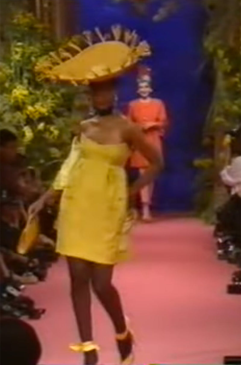 Spring 1988 Christian Lacroix Luxe Label Demi-Couture Lime Green Puff Silk Dress W Changeable Panel