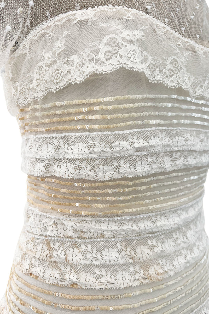 Prettiest 2012 Valentino Tiered Ivory Lace Net Dress w Tiny Sequin & Bead Detailing