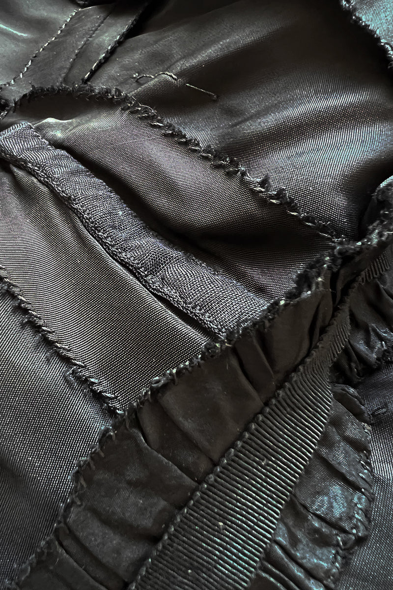 Rare 1961 Norman Hartnell Couture Black Silk Taffeta Dress w Crystal Detailing