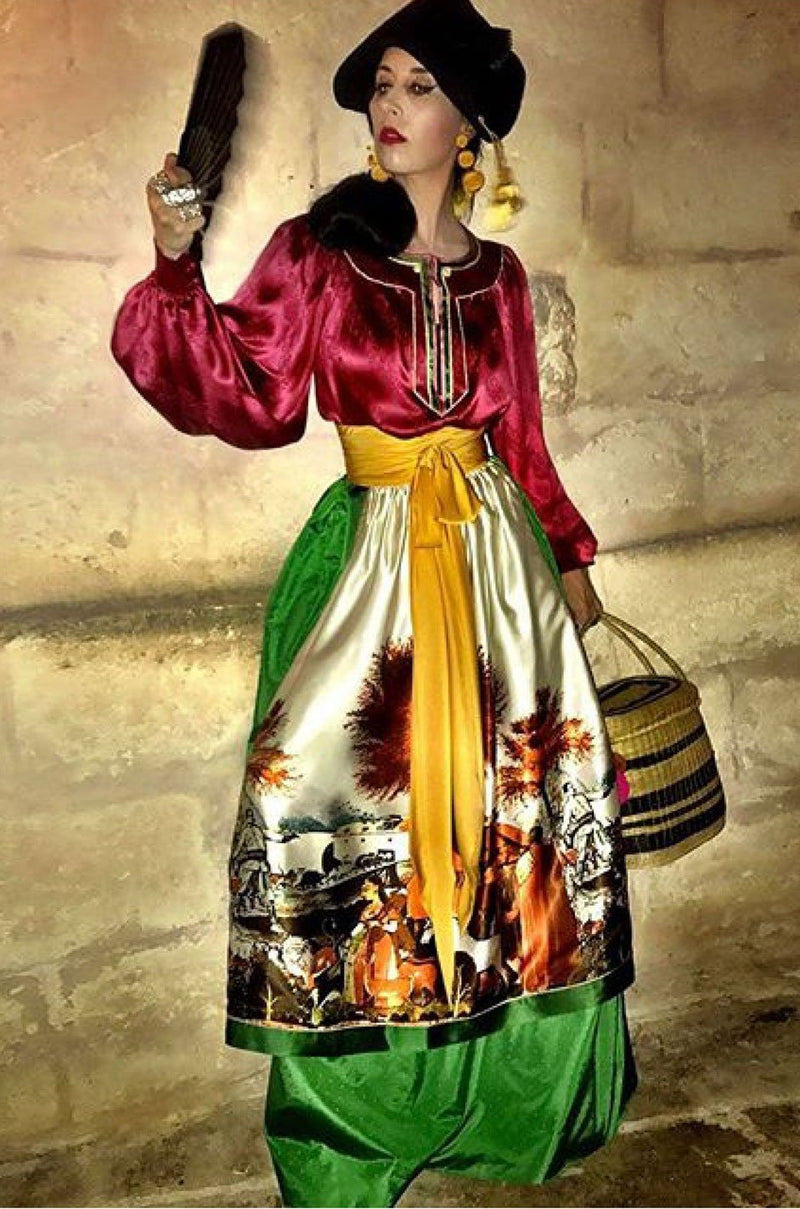 Documented Spring 1977 Emanuel Ungaro Haute Couture Brilliant Silk Skirt & Top Set