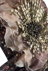 Fall 2002 Valentino Plunged Silk Net Chiffon Dress Completely Covered in Copper Sequins