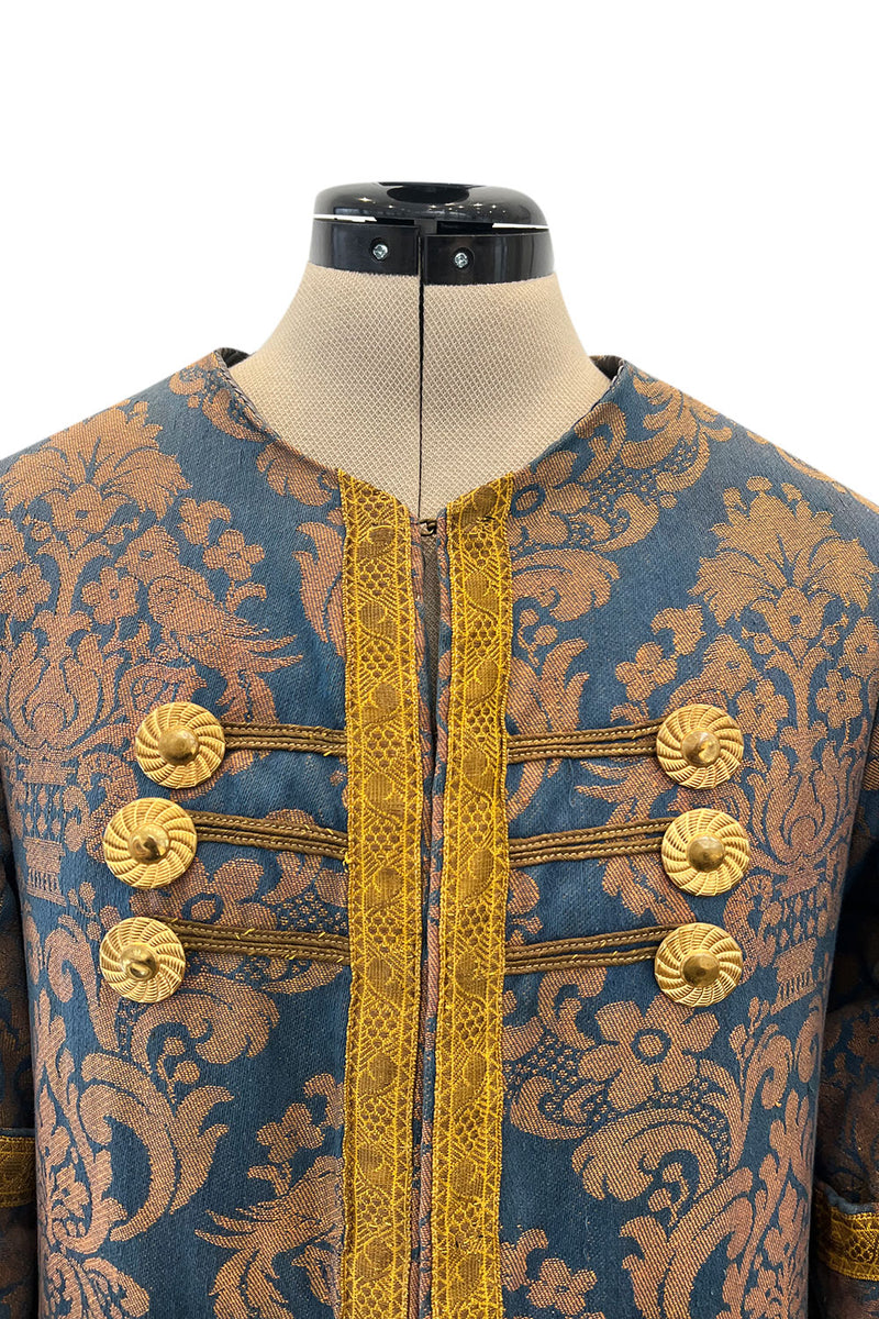 Remarkable Late 1800s Charles H. Fox Theatre Costume Gold & Blue Brocade Great Coat