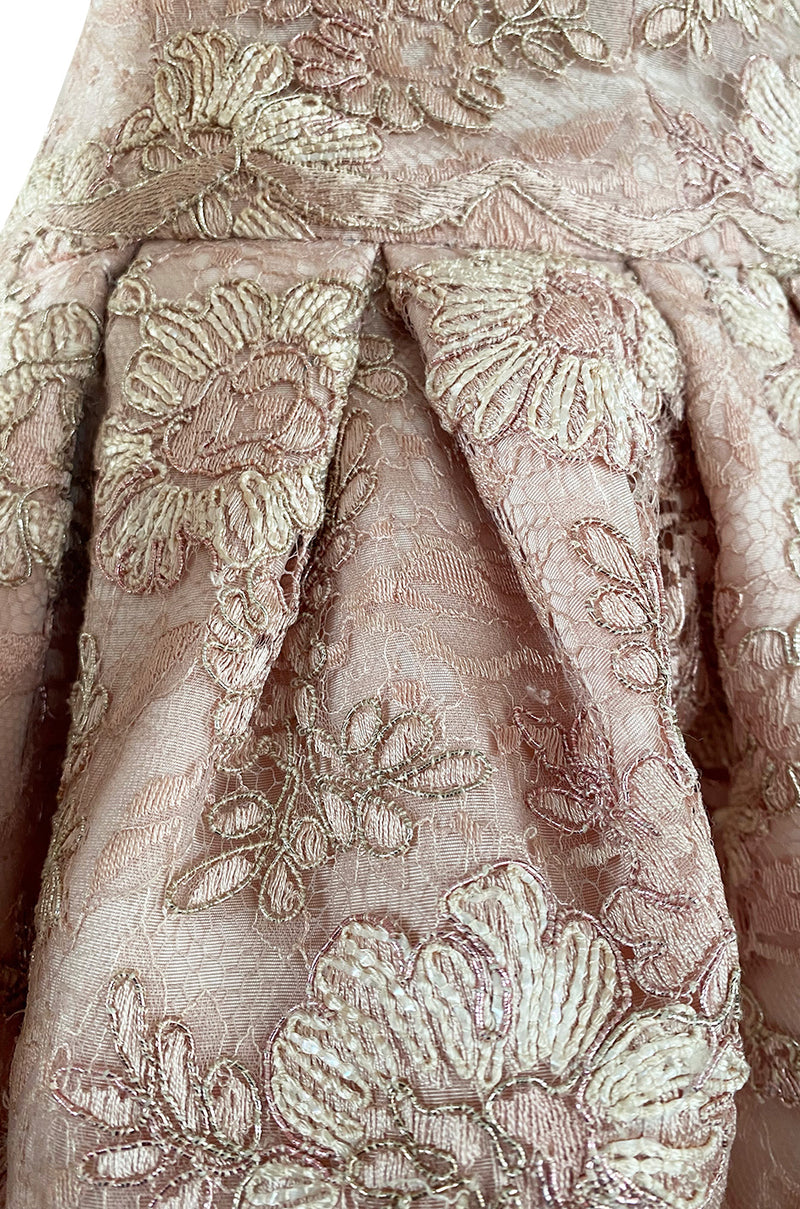 Fall 1994 Nina Ricci Haute Couture Metallic Cord Detailed Lace & Pink Silk Dress