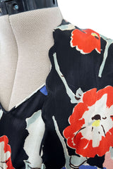 Beautiful 1930s Bias Cut Heavy Silk Satin Floral Print Dress w Scalloped Edged Jacket