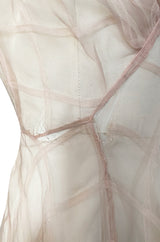 1930s Unlabeled Deep Blush Silk Ribbon Organza Dress w Slip & Floral Belt