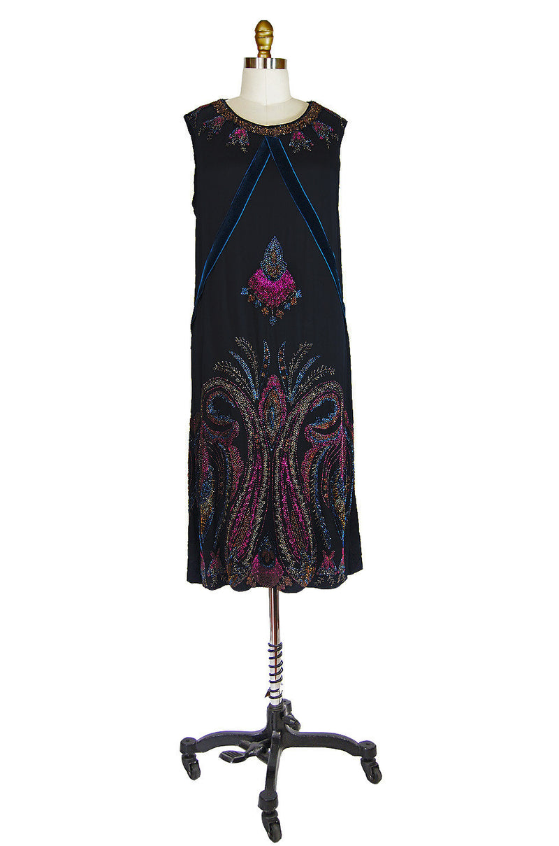 1920s Colorful Beaded Silk Flapper Dress