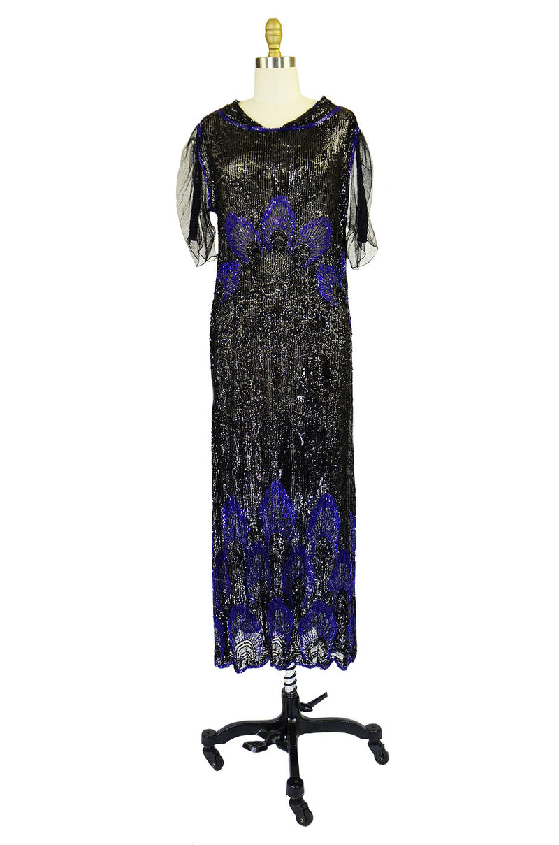 1920s Blue Peacock Sequin Flapper Dress Shrimpton Couture 1920s Blue Peacock Sequin Flapper Dress Shrimpton Couture
