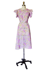 1920s Fine Cotton Crisp Voile Print Dress