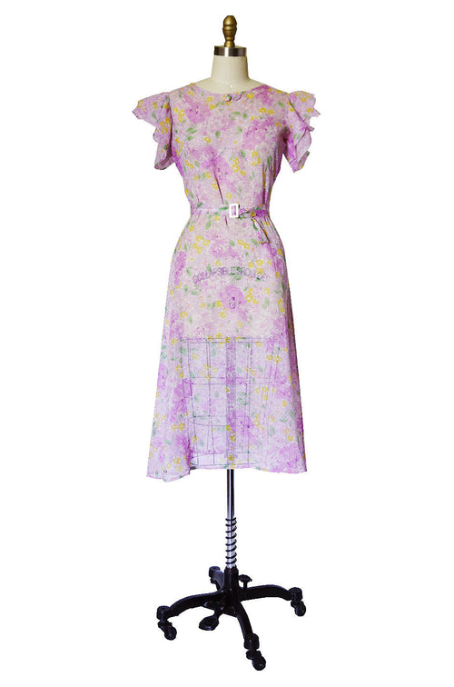 1920s Fine Cotton Crisp Voile Print Dress