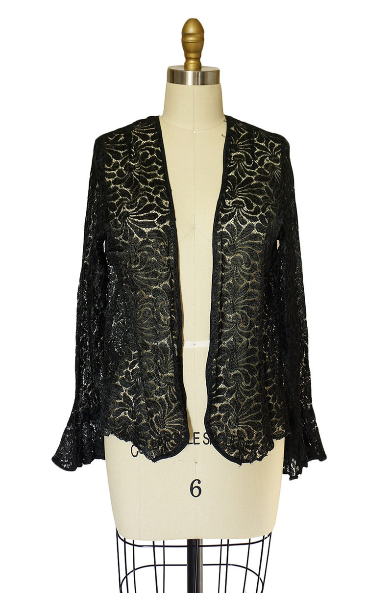 1920s Fine Soft Black Lace Cardigan