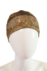 1920s Gold Lame Embroidery Flapper Cap