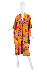 1930s Vibrant Coral Printed Silk Kimono