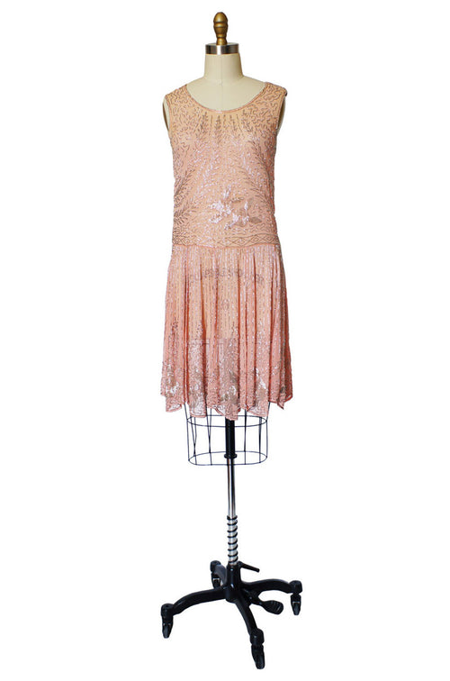 1920s Pale Pink & Silver Beaded Flapper