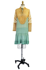 1920s Pale Blue Silk & Lace Day Dress