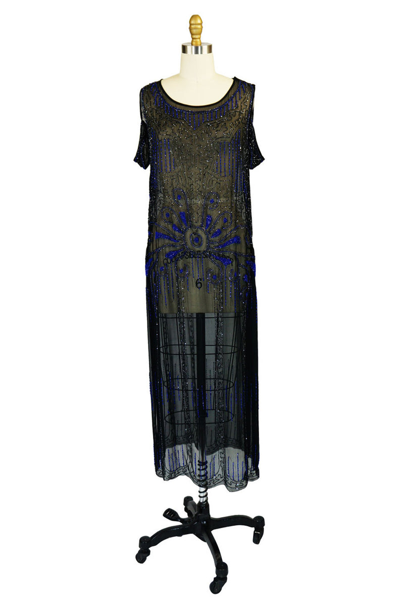 1920s Silk Blue Beaded Flapper Dress Shrimpton Couture 1920s Silk Blue Beaded Flapper Dress Shrimpton Couture