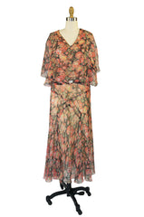 1920s Silk Chiffon Bias Cut Day Dress