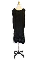 1920s Silk & Silk Rafia Hem Flapper Dress