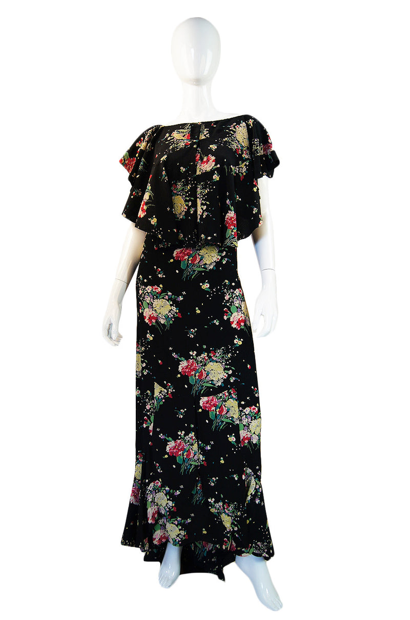 1930s Bias Cut Silk Ruffle Gown