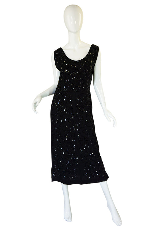 Early 1930s Sequin Silk Crepe Shift Dress