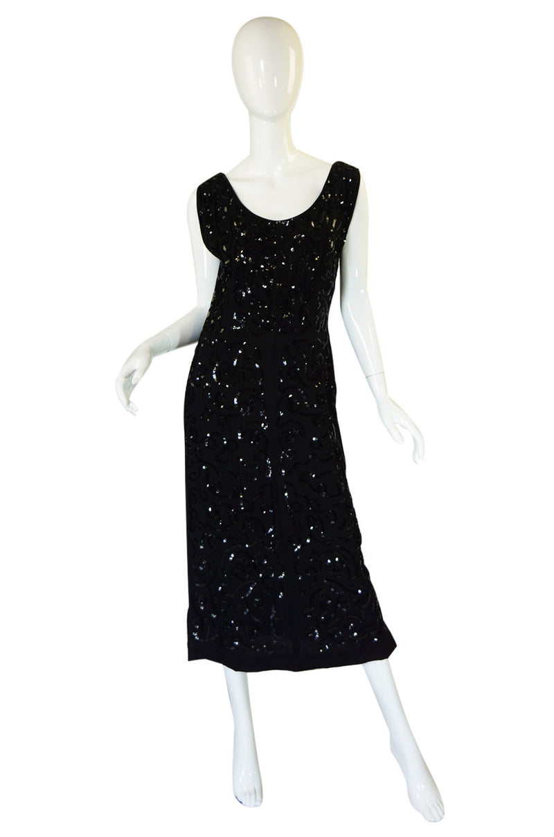 Early 1930s Sequin Silk Crepe Shift Dress