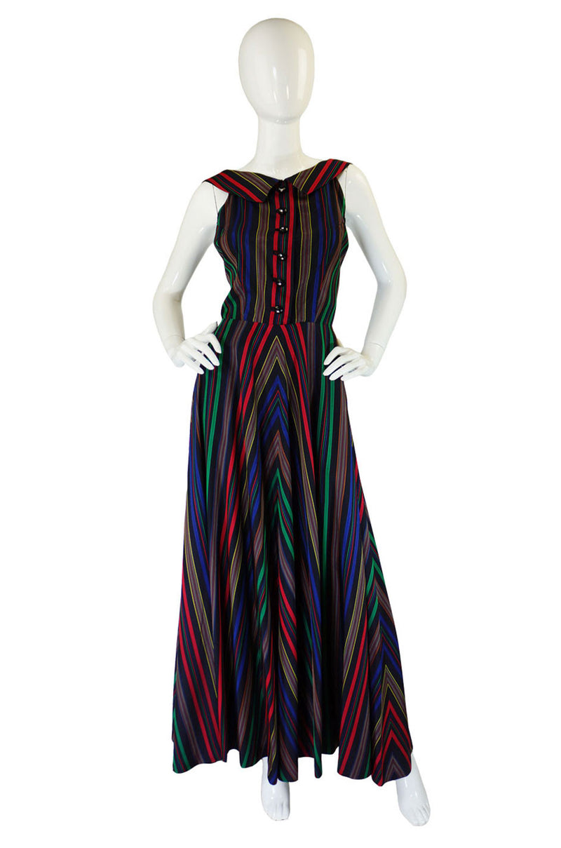 1940s Striped Silk Low-back Halter Gown
