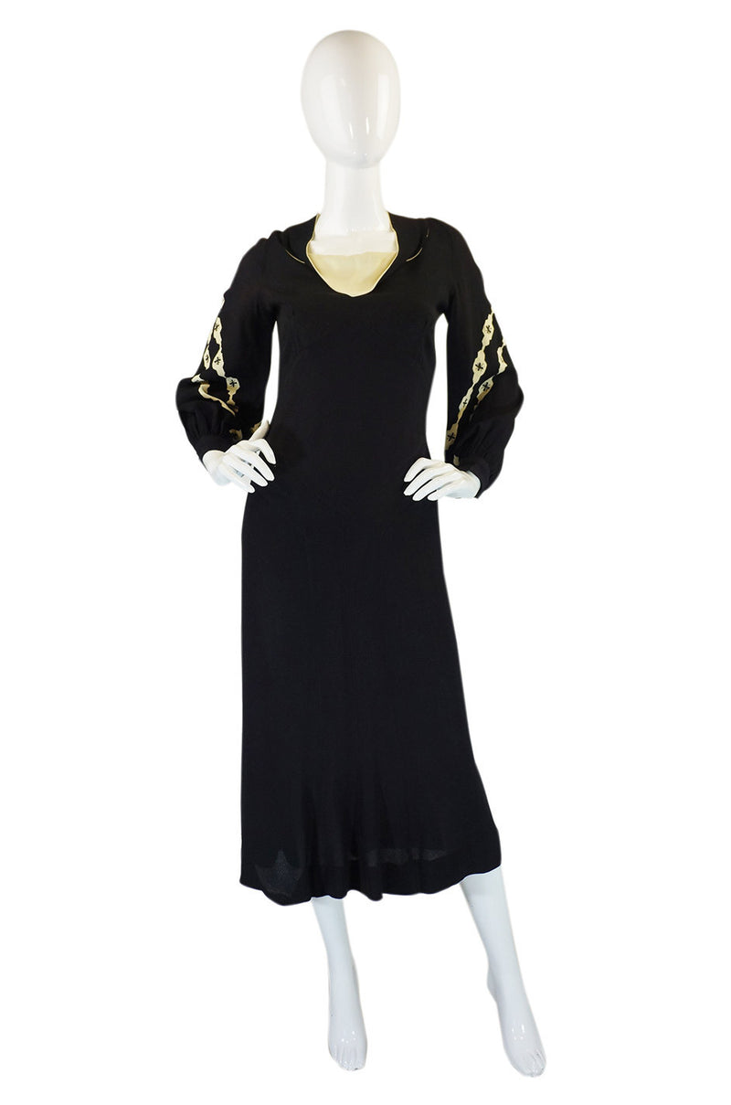 1940s Amazing B&W Crepe Swing Dress