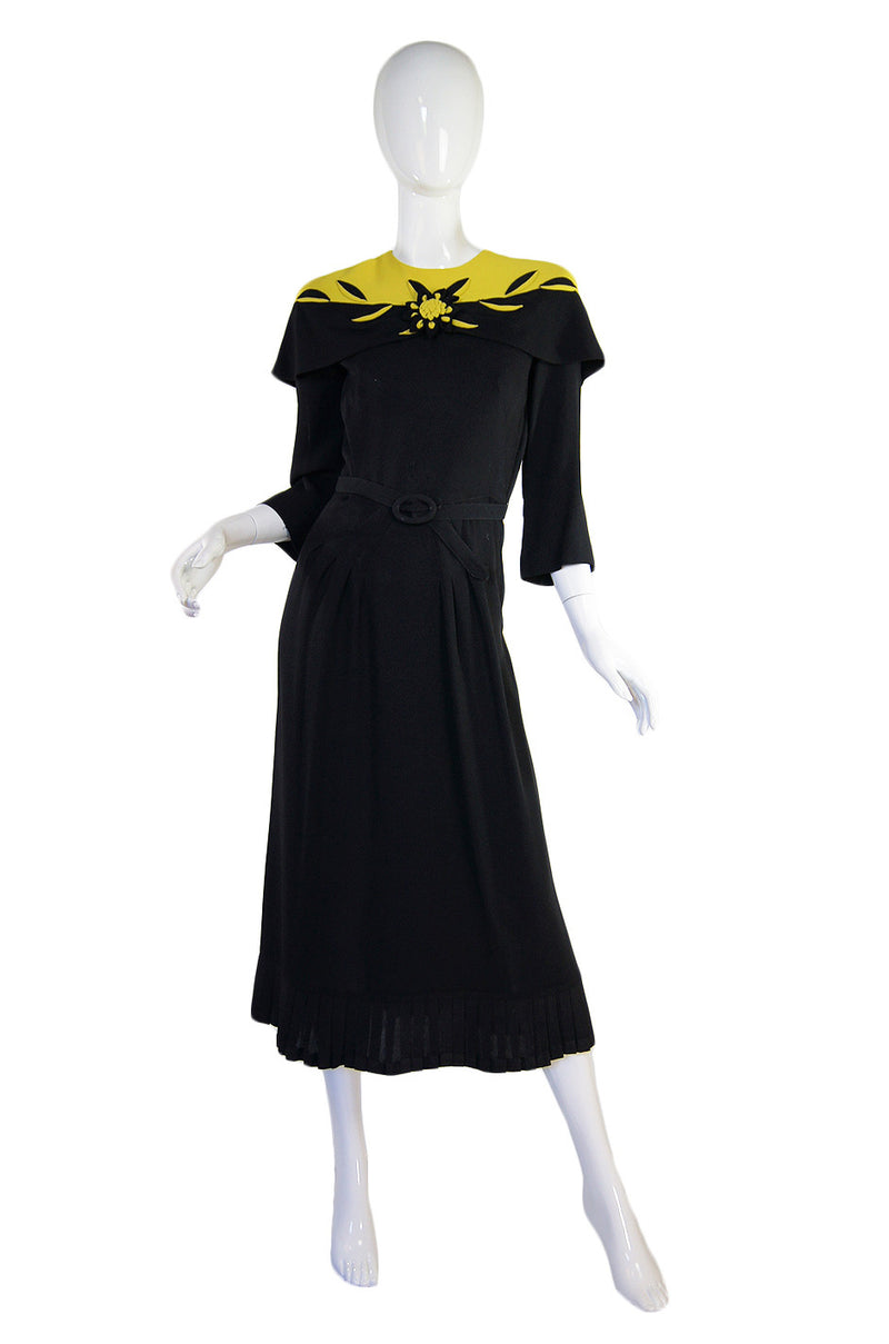 1940s Dramatic Silk Crepe Swing Dress