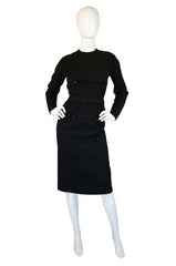 1940s Button Detail Black Wiggle Dress