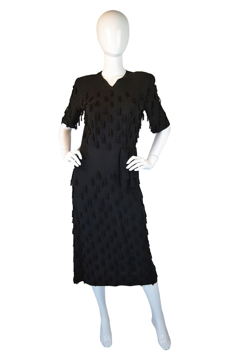 1940s Unusual Fringe Detail Midi Dress