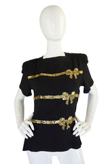 1940s Sequined Bows & Silk Crepe Top