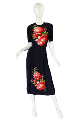 1940s Silk Dress with Huge Floral Print