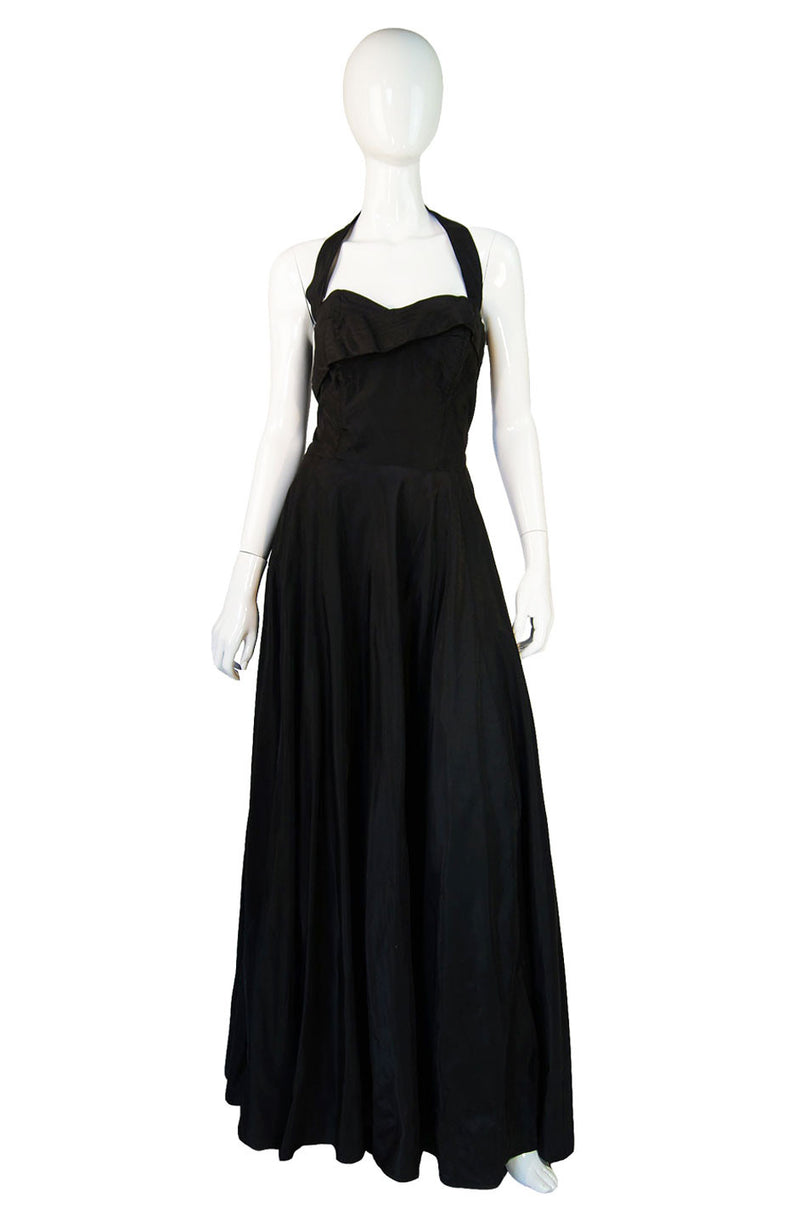 1940s Black Silk Taffeta Halter Gown Shrimpton Couture 1940s Black Silk Taffeta Halter Gown Shrimpton Couture