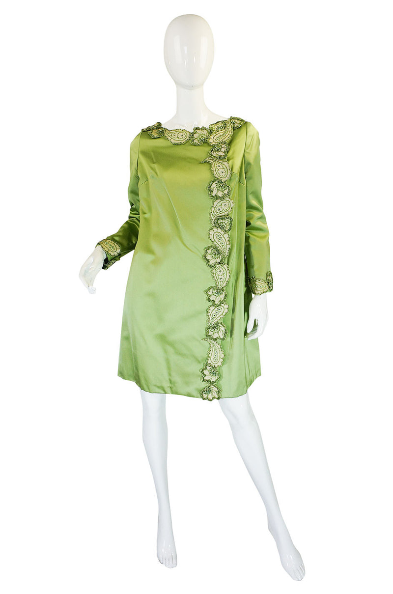 1950s Beaded Edge Green Coat Dress Shrimpton Couture 1950s Beaded Edge Green Coat Dress Shrimpton Couture