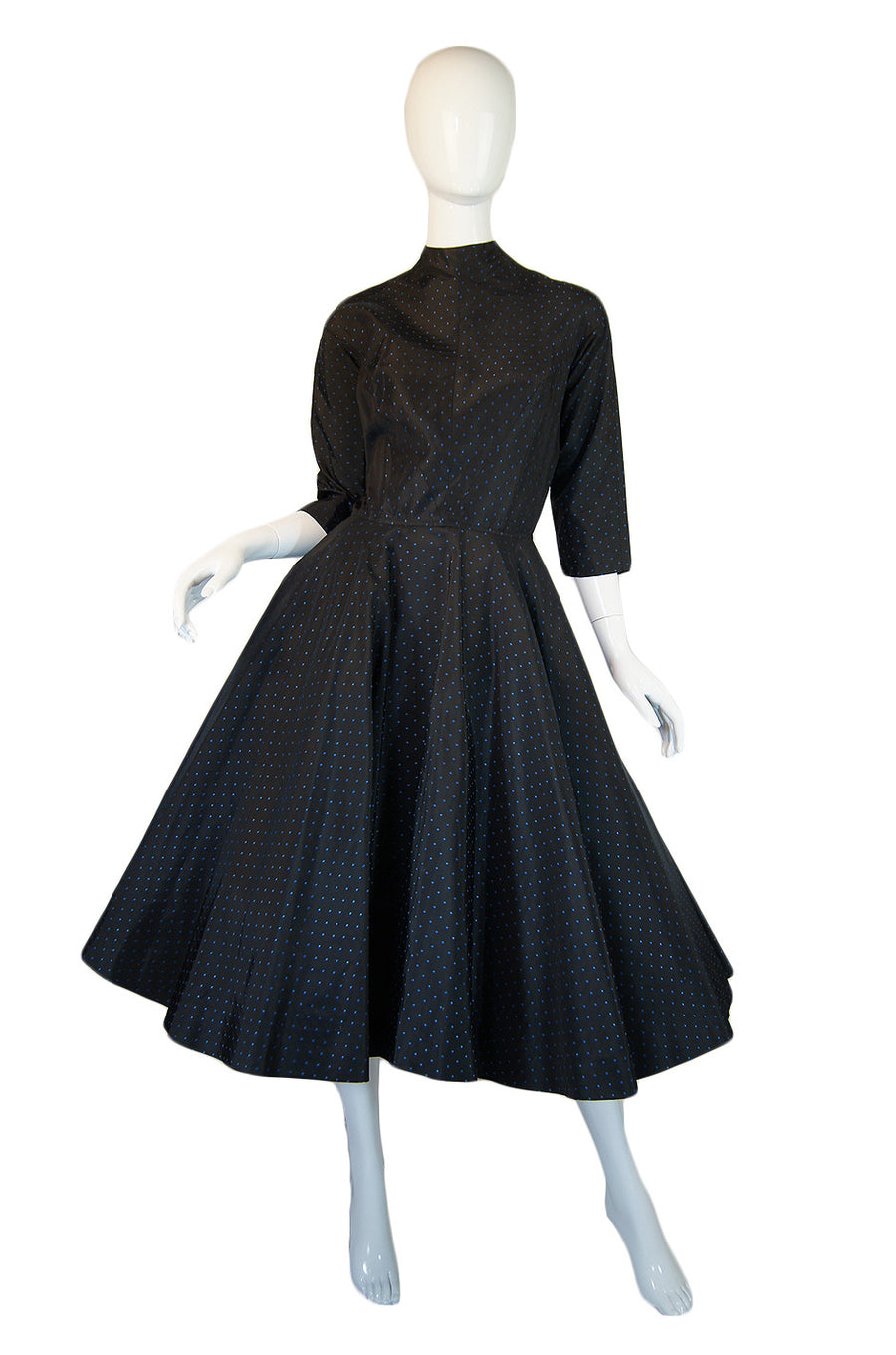 1950s Blue Dot Silk Taffeta Dance Dress Shrimpton Couture 1950s Blue Dot Silk Taffeta Dance Dress Shrimpton Couture
