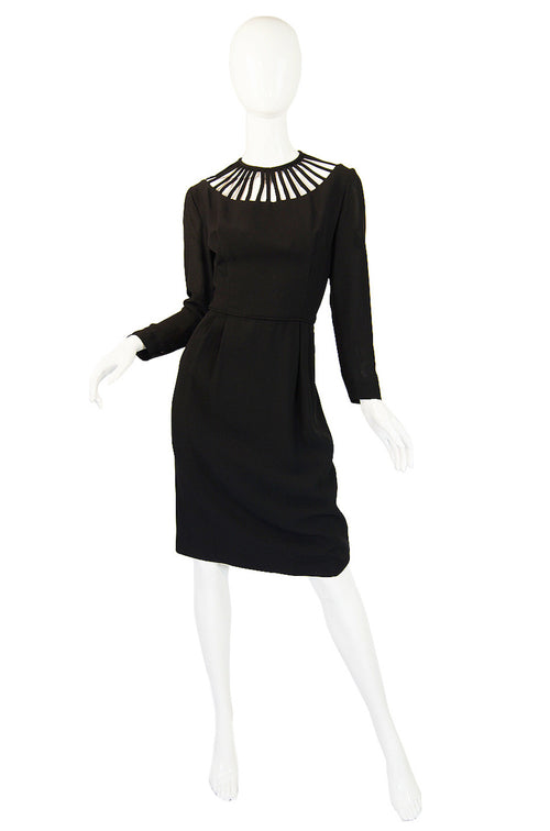 1950s Cage Neck Black Wiggle Dress
