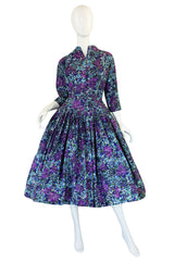 1950s Full Skirted Cotton Print Dress