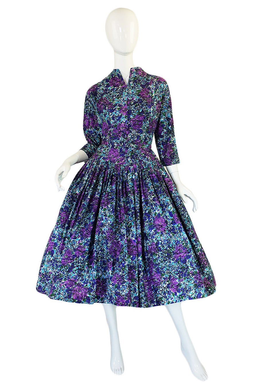 1950s Full Skirted Cotton Print Dress  Shrimpton Couture