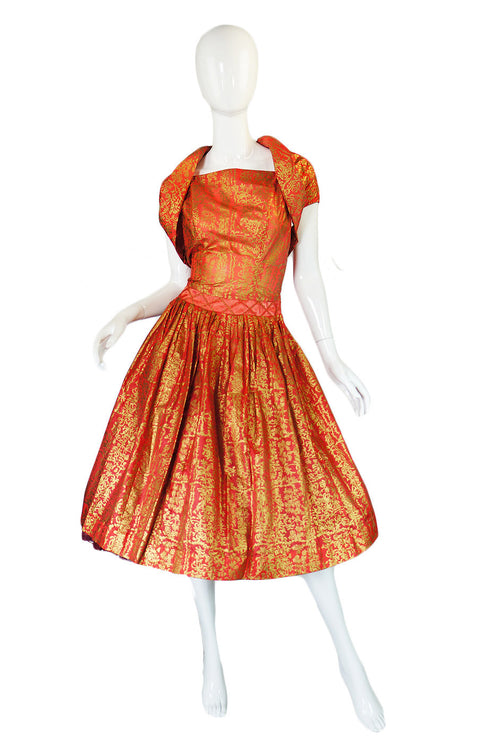 1950s Hand Painted Dance Dress & Shrug