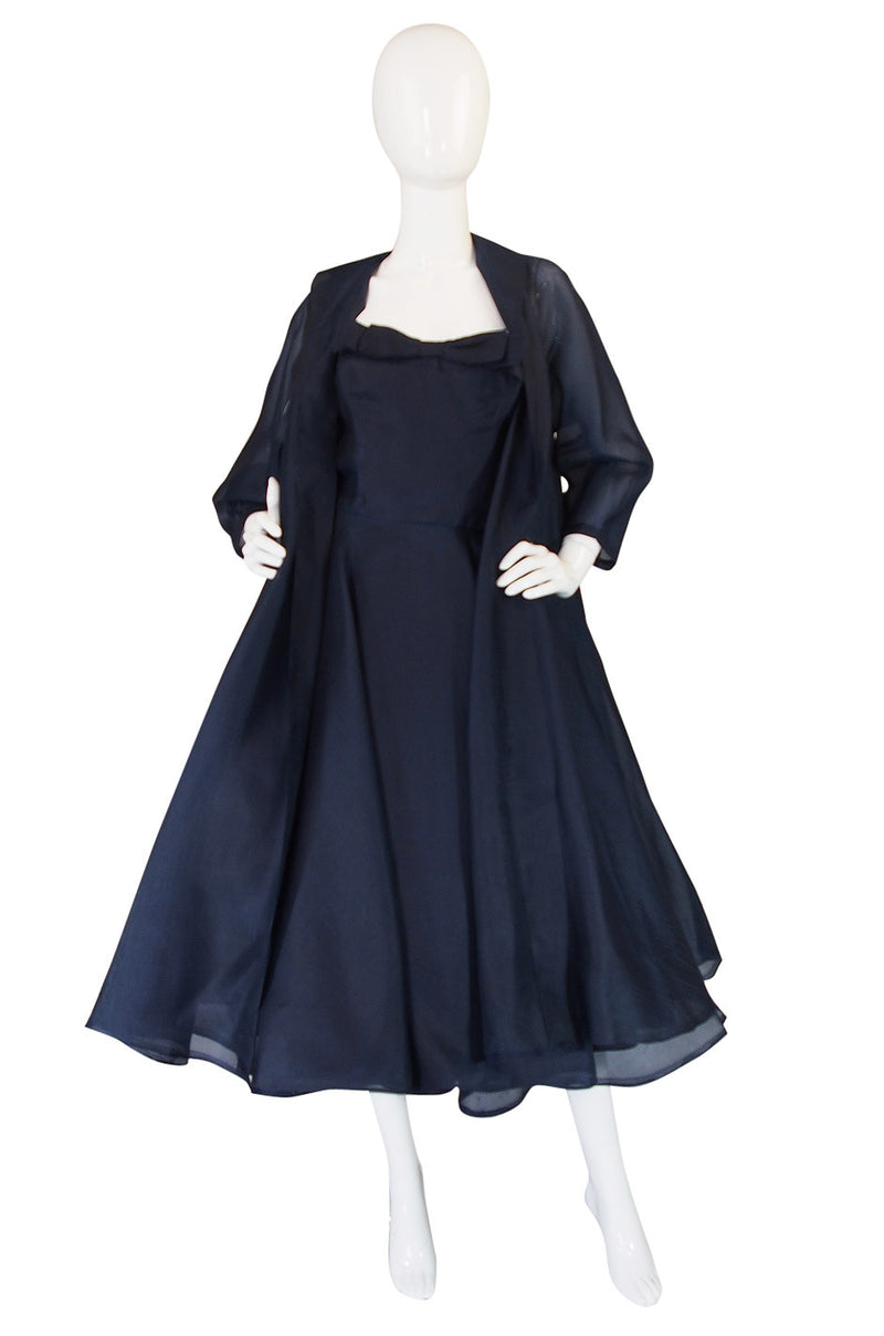 1950s Ink Blue Silk Organza Dress & Coat Shrimpton Couture 1950s Ink Blue Silk Organza Dress & Coat Shrimpton Couture