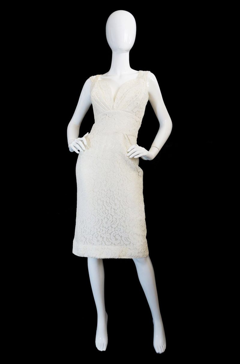 1950s White Lace Vixen Wiggle Dress Shrimpton Couture 1950s White Lace Vixen Wiggle Dress Shrimpton Couture