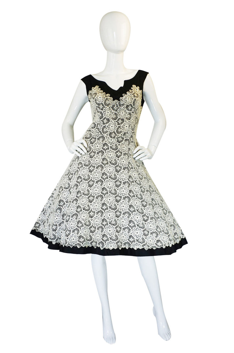 1950s Lace on Black Cocktail Party Dress