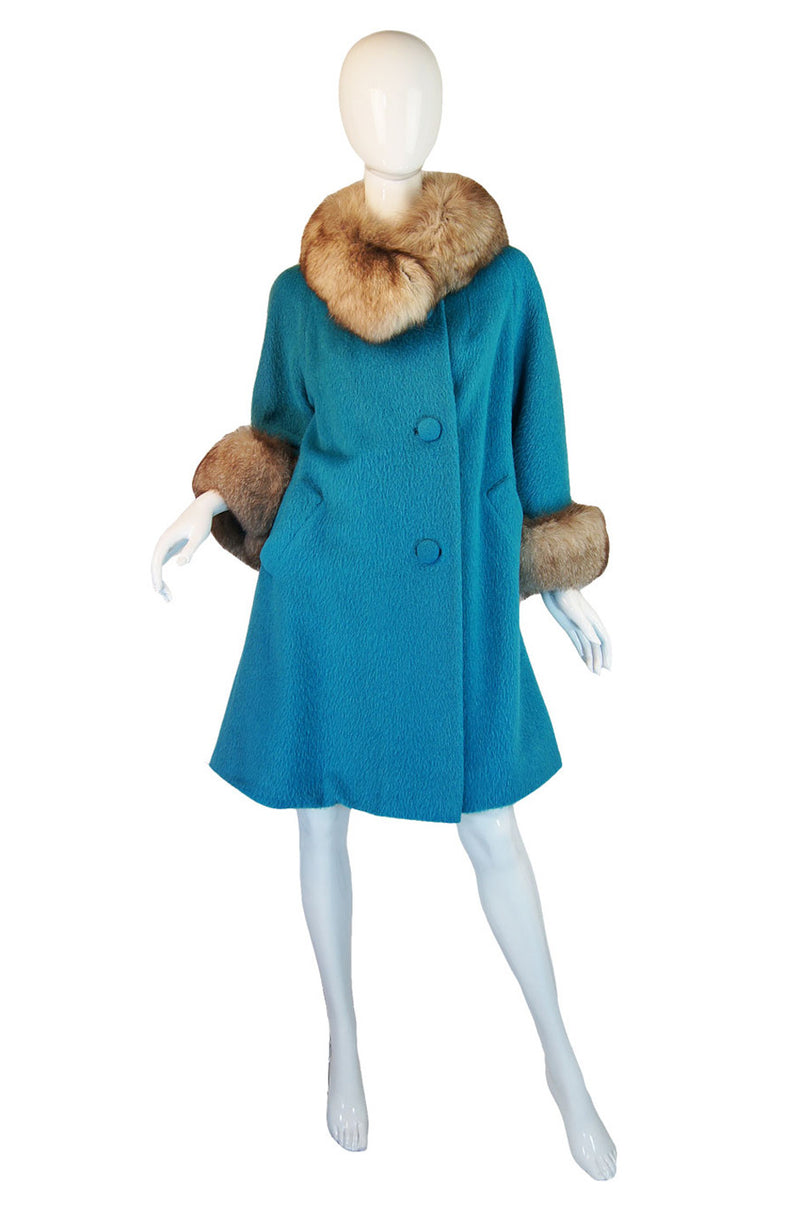 1950s Lilli Ann Blue & Fox Fur Coat