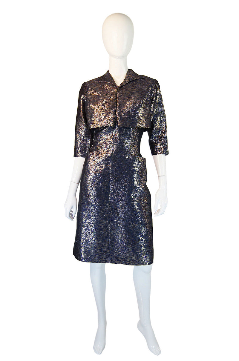 1950s Metallic Blue Wiggle Dress & Jacket