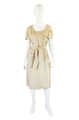 1960s Lrgr Oleg Cassini Taupe Silk Dress
