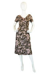 1950s Pink Print Silk and Sequin Dress