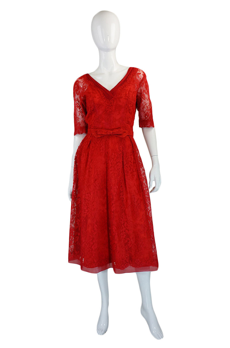 1950s Rare Red Lace Hardy Amies Dress Shrimpton Couture 1950s Rare Red Lace Hardy Amies Dress Shrimpton Couture