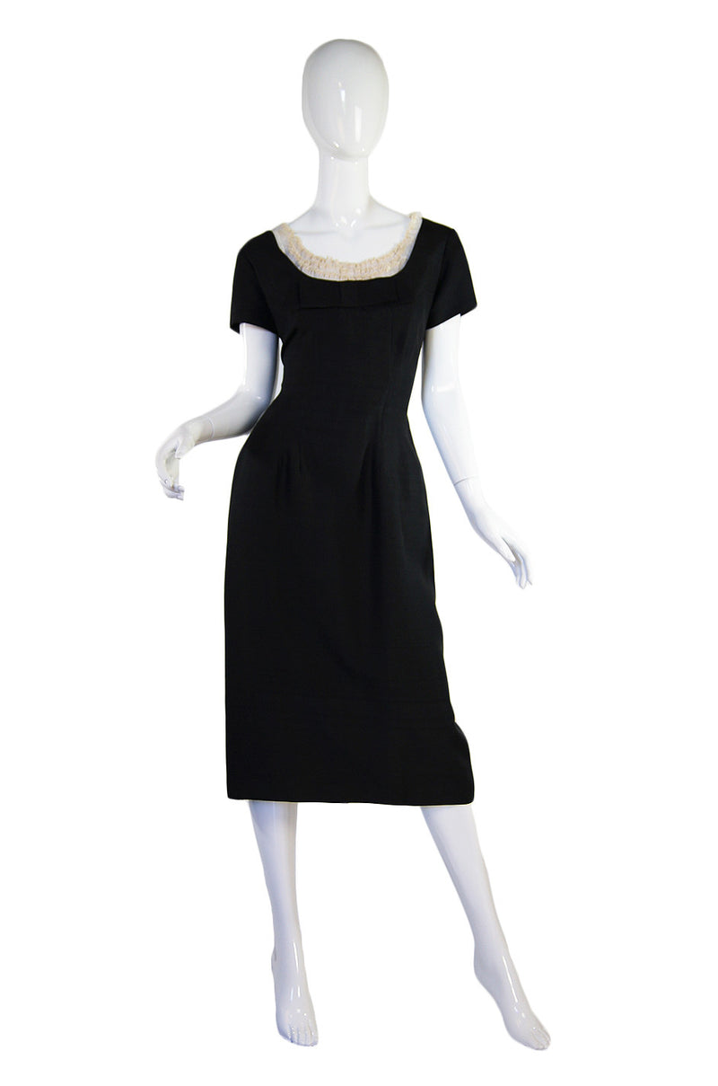 1950s Ruffled Bodice LBD Wiggle Dress