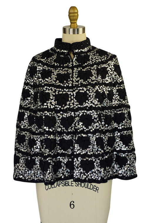 1960s Silver Sequin, Bead & Ribbon Cape