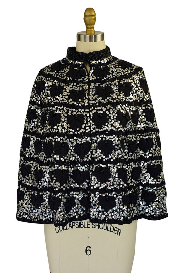 1960s Silver Sequin, Bead & Ribbon Cape